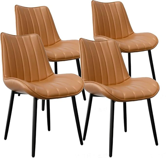 VECELO Dining Chairs Set of 4, Vegan Leather Fabric & Metal Frame, Mordern Style for Kitchen, Living Room,Offcie，Brown