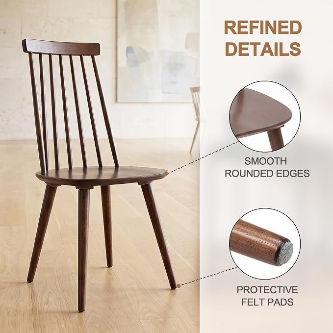 DUHOME Walnut Windsor Wooden Dining Chairs Set of 6, Wood Dining Room Chairs Spindle Side Kitchen Room Country Farmhouse Chairs Walnut