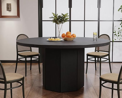 HSH Black Round Dining Table, 47” Modern Dinner Table only for 4-6 People, Modern Circle Kitchen Table for Home Living Room, Wood and Metal Dining Room Desk with Octagon Base, Black Oak, 47 Inch