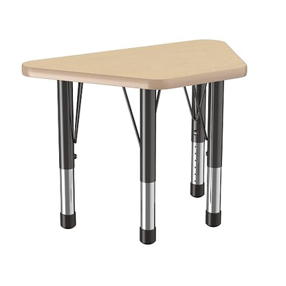 FDP Trapezoid Activity School and Classroom Kids Table (18 x 30 inch), Chunky Toddler Legs for Collaborative Seating Environments, Adjustable Height 15-24 inches - Maple Top and Maple Edge