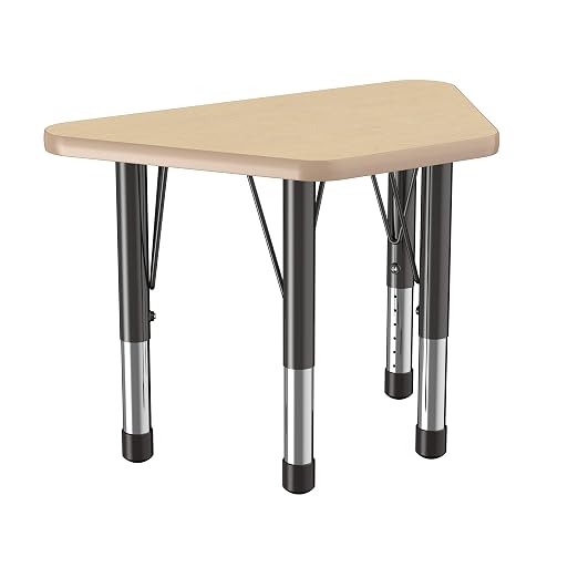FDP Trapezoid Activity School and Classroom Kids Table (18 x 30 inch), Chunky Toddler Legs for Collaborative Seating Environments, Adjustable Height 15-24 inches - Maple Top and Maple Edge