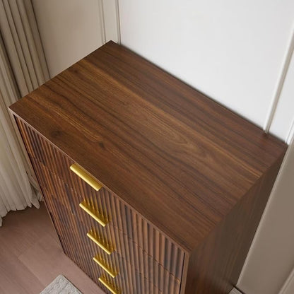 48" Tall Dresser for Bedroom with 5 Drawers, Mid Century Modern Wood Chest of Drawers, 30" Wide Fluted Closet Clothes Storage Organizer Dressers for Living Room, Hallway, Dark Walnut