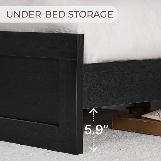 KISLOT 3 Pieces Bedroom Set, Wood Bed Frame with Upholstered Headboard & 2 Nightstands with Storage, Wooden Platform Mattress Foundation Farmhouse Bedroom Furniture Set