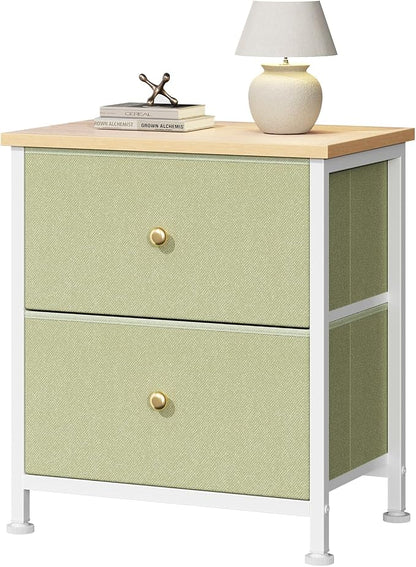DUMOS Nightstand, Bedside Table for Bedroom, Small Dresser, 2 Fabric Drawer | Side/End Tables with Drawers, Storage Cabinet Furniture, 20 Inch Night Stand for Closet, Entryway, Light Green