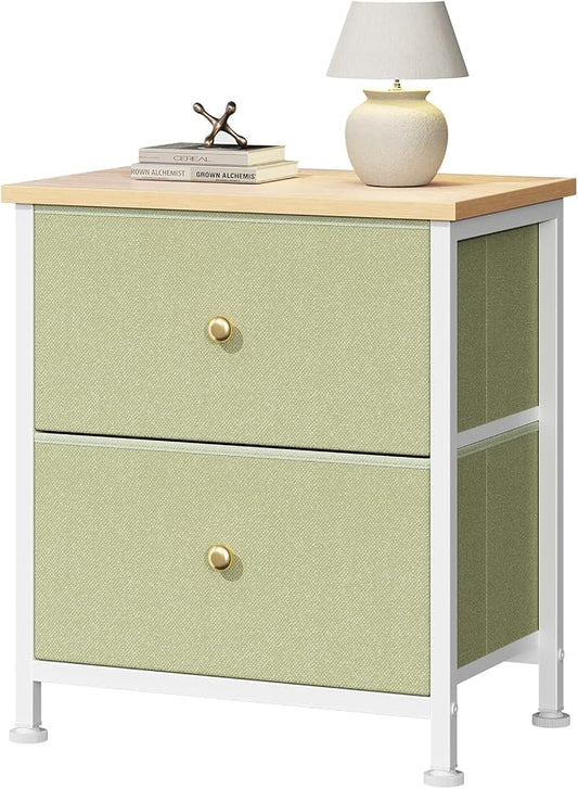 DUMOS Nightstand, Bedside Table for Bedroom, Small Dresser, 2 Fabric Drawer | Side/End Tables with Drawers, Storage Cabinet Furniture, 20 Inch Night Stand for Closet, Entryway, Light Green