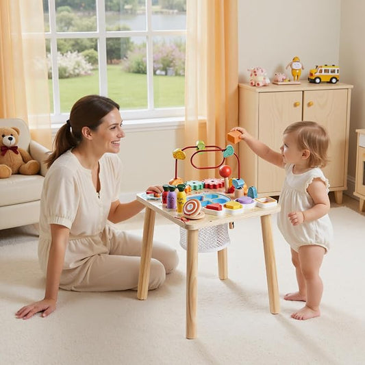 VEVOR Montessori Activity Table for Toddler 1-3 Years Old, 8 in 1 Wooden Learn Activity Desk, Baby Play Table for Boys & Girls Aged 6+ Months, Great Birthday, Christmas, Children's Day Present
