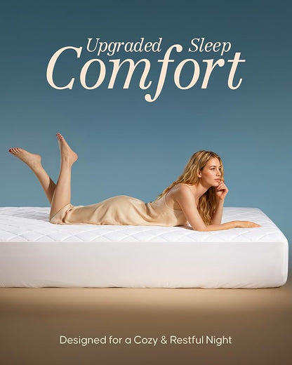 Quilted Fitted Mattress Pad, Short Queen Mattress Protector Topper with Deep Pocket Stretches up to 16 Inches, Machine Washable Mattress Cover by Utopia Bedding (White)