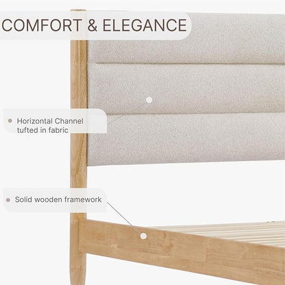 KISLOT Wood Bed Frame with Headboard Upholstered Platform Mattress Foundation,Strong Wooden Slat Support,No Box Spring Needed