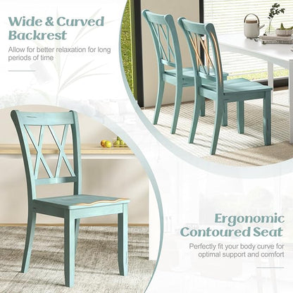 SIMOE Set of 4 Wooden Dining Chairs, Mid Century Farmhouse Kitchen Chairs, Solid Rubberwood Armless Side Chairs with High Back, Ergonomic Seats for Dining Room Living Room, Green