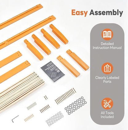 Sweetcrispy Twin Size Bed Frame 16 inch Heavy Duty Platform Bedframe, 500 lbs Capacity, Underbed Storage, No Box Spring Needed, Wooden Slats, Easy Assembly with Velcro, Honey Finish