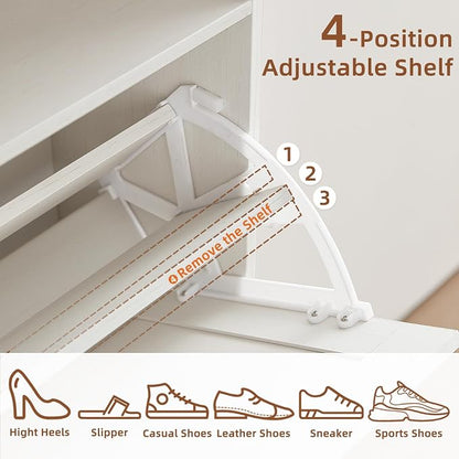 RWYHG Shoe Cabinet Storage for Entryway with 2 Flip Drawers Open Storage Layer Rack Narrow Organizer Slim Hidden Wood Shoe Cabinet Furniture White
