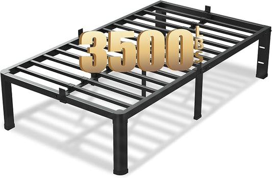 VIPSHOW 16 Inch Twin Size Bed Frame, 3500Lbs Heavy Duty Metal Platform with Round Corner Legs Mattress Slide Stopper, Steel Slat Support No Box Spring Needed, Noise Free, Non-Slip, Easy Assembly