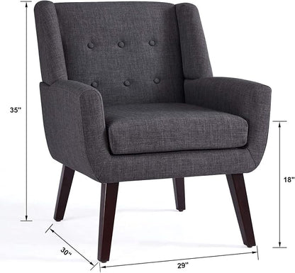 HUIMO Accent Chairs Set of 4, Upholstered Button Tufted Armchair, Linen Fabric Sofa Chairs for Bedroom, Living Room, Mid Century Modern Comfy Reading Chair (4 PCS, Grey)