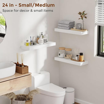 Heimlove 40 Inch Floating Shelves for Wall 8 Inch Deep White Shelves Set of 2,Wall Mounted Rustic Wood Long Floating Shelf with Invisible Brackets for Bedroom Kitchen Living Room
