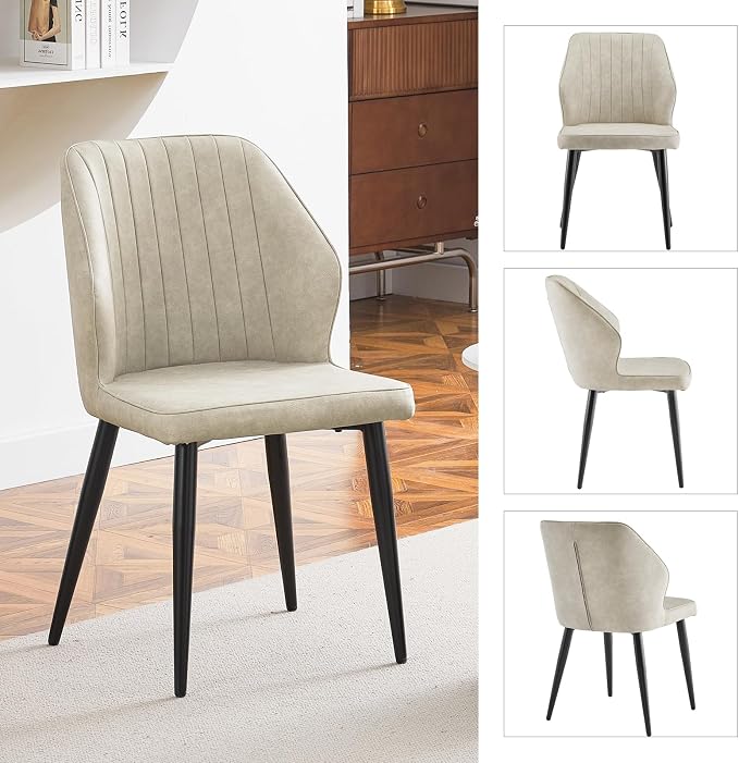 CLIPOP Faux Leather Dining Chairs Set of 6, Leather Dining Chairs, Mid-Century Modern Dining Room Chairs, Upholstered Kitchen Chairs with Metal Legs, Leisure Chair for Guest Reception Room - Beige