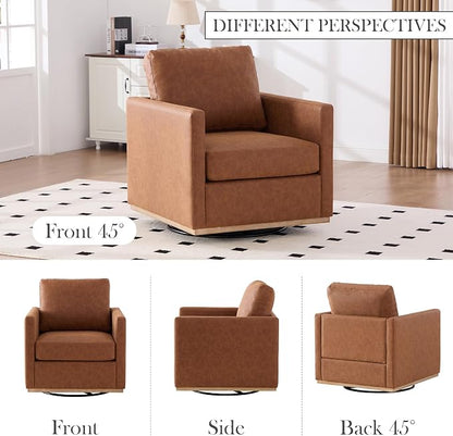Aoiy & Wifon 30.7" W Swivel Accent Chair Set of 2, Mid Century Modern Swivel Chairs for Living Room, Comfy Small Accent Chair, PU Leather, Brown