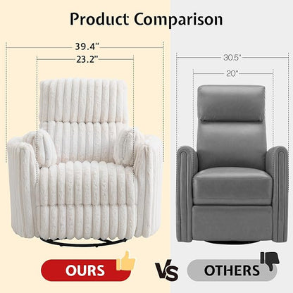 Jocisland Power Recliner Nursery Chair for Adults, Electric Swivel Rocking Glider with USB & Type-C Charge, Plush Corduroy Armchair with 2 Pillows, Cozy Reclining Sofa for Living Room, Bedroom, Cream