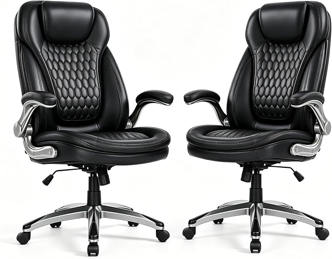 COLAMY Executive Office Chair with Thick Bonded Leather (Black-6686, Set of 2)
