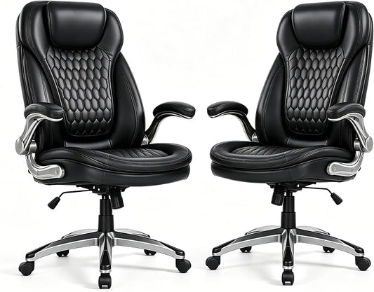 COLAMY Executive Office Chair with Thick Bonded Leather (Black-6686, Set of 2)