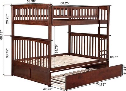 AFI, Columbia Ladder Bunk Bed Full Over Full with Full Trundle, Walnut