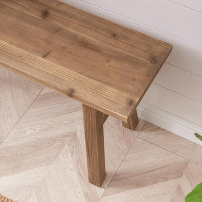 Wnutrees 43" Solid Wood Bench, Farmhouse Rustic Entryway Bench Seat for Dining Room, Hallway, End of Bed, Handcrafted Finish, Natural