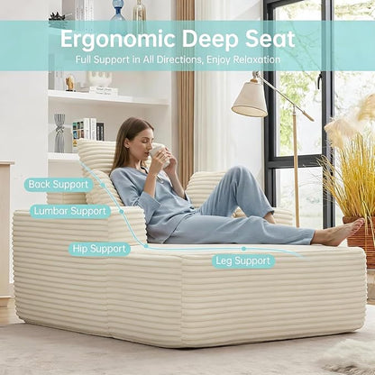 Boneless Chaise Lounge Chair, 54" Oversized Cloud Couch Sofa with Deep Seat, Plush Corduroy Reading Chair for Living Room, Bedroom, Reading Nook, Apartment, Gaming Room & Movie Nights, Beige