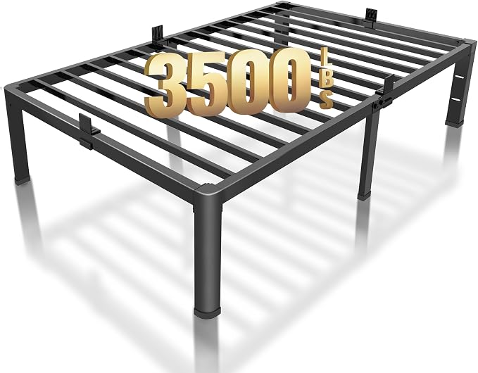ROIL 18 Inch Twin XL Bed Frame with Rounded Corner and Headboard Hole Mattress Retainers 3500LBS Metal Heavy Duty Steel Slats No Box Spring Needed Platform Noise-Free Easy Assembly