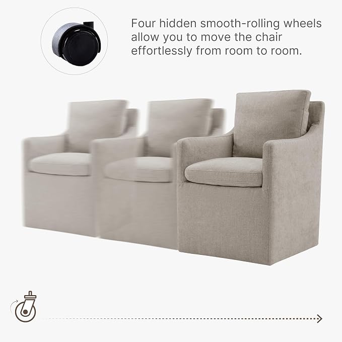 KISLOT Upholstered Dining Chairs with Casters, No Assembly Modern Accent Armchair with Rollers for Dining Room, Bedroom, Living Room, Reading Room, Already Assembled, Sand, 1 Box