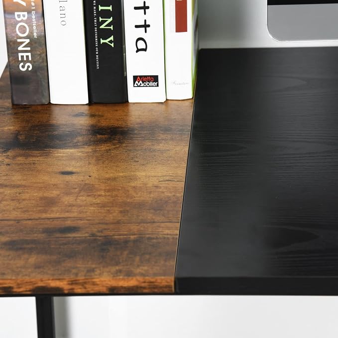 FurnitureR Computer Desk with Shelves for Small Spaces Simple Home Office Desk Study Writing Office Table Laptop PC Writing Desks (Brown, 55.1 Inch)