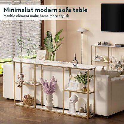 WOHOMO Gold Console Table, 3-Tier Small Entryway Table for Hallway, Narrow Sofa Table Behind Couch for Living Room, Entrance (63 inch)