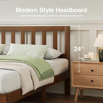 Novilla 12 Inch Queen Bed Frame with Headboard, Queen Size BedFrame with Headboard Classic Wooden Bed Frame Queen Size with Wood Slat Support, No Box Spring Needed, Easy Assembly, Walnut