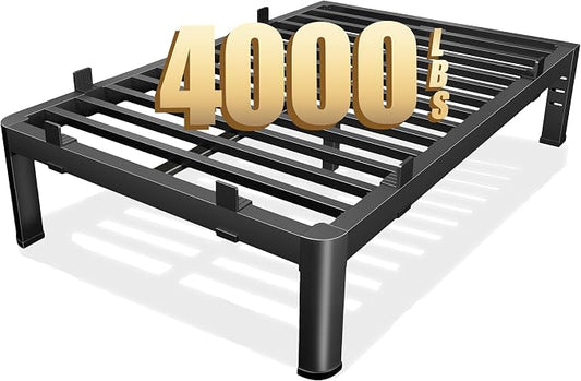 12 Inch Queen Bed Frame, Reinforced Heavy Duty Metal Bed Frame Queen Size, 4000LBS Rounded Corner & No-Slip Mattress Grip, Squeak-Free Platform Bed Frame with Headboard Holes Easy Assembly