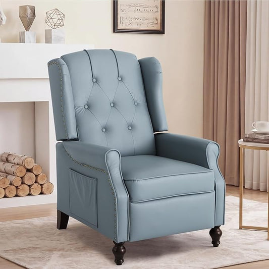 Wingback Recliner Chair with Massage & Heat, Cat-Proof Push Back Arm Chair, Recliner Chair for Living Room Bedroom Home Theater (1, Grayish-Blue)