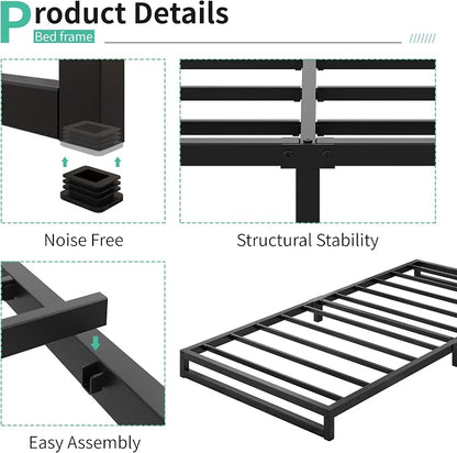 Lutown-Teen 4 Inch Twin XL Bed Frames Heavy Duty Sturdy Metal Platform Bed Frame No Box Spring Needed, Noise Free, Easy Assembly, Black