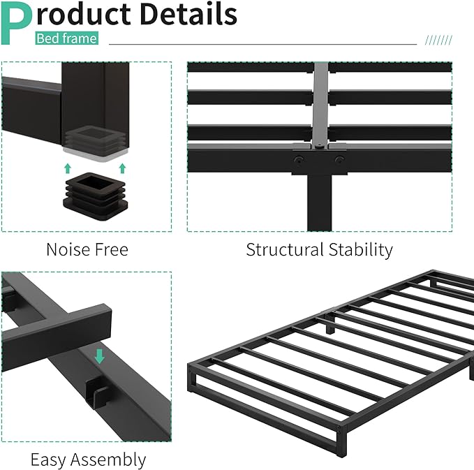 Lutown-Teen 4 Inch Twin Size Bed Frames Heavy Duty Metal Twin Platform Bed Frame No Box Spring Needed, Noise Free, Easy Assembly, Black