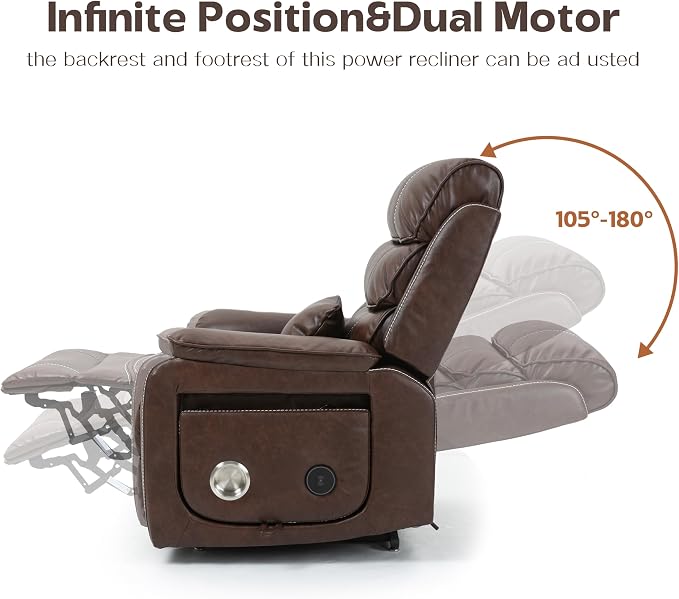 JIKFRIMA Power Lift Recliner Chair for Adults Elderly Senior | Lay flat Lift Recliner with Foldable Tray Table,Massage and Heating,Wireless Charging USB Ports,Faux Leather
