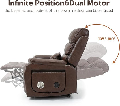 JIKFRIMA Power Lift Recliner Chair for Adults Elderly Senior | Lay flat Lift Recliner with Foldable Tray Table,Massage and Heating,Wireless Charging USB Ports,Faux Leather