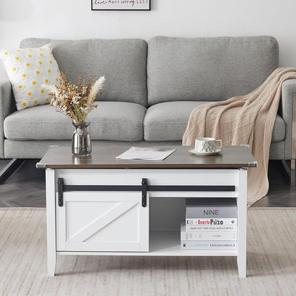 VINGLI Farmhouse Lift Top Coffee Table,36" Living Room Table,White Oak