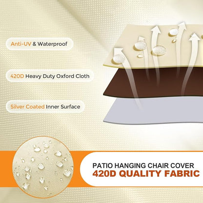 Outdoor Patio Hanging Egg Chair Cover Waterproof Double Egg Chair Cover for Outdoor Furniture Egg Swing Loveseat Cover 91 X 87 Inches, Beige