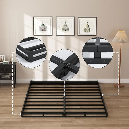 SHOANED King Size Box Springs - 3 Inch Low Profile Mattress Foundation No Noise Heavy Duty Metal Basics Bed Base with Clean Fabric Cover, Easy Assembly