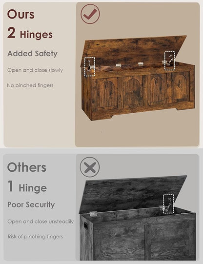 DINZI LVJ Storage Chest, 50” Extra Large Storage Bench with 2 Safety Hinges, Wooden Toy Box with Flip-Top, Large Trunk for Living Room, Playroom, Easy Assembly, Rustic Brown