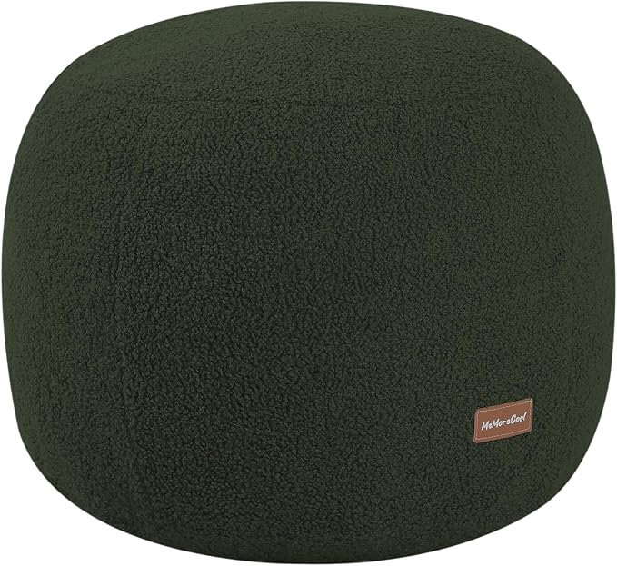 MeMoreCool Stuffed Round Pouf Ottoman Foot Rest, Floor Pouf Foot Stool with Soft Foam Chunk Filling, Small Round Ottoman Footstool Circle Footrest for Living Room, Green