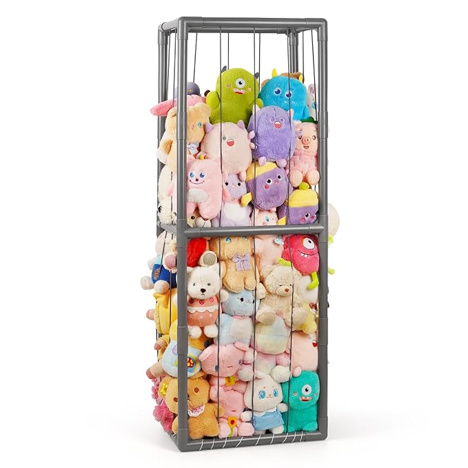 Stuffed Animal Storage Zoo Holder Space Save, PVC Stuffed Animal Organizer | Vertical Plush Toy Organizer with Elastic Band and Net, Large Capacity Stuffy Storage for Playroom Bedroom Nursery