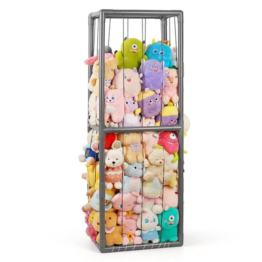 Stuffed Animal Storage Zoo Holder Space Save, PVC Stuffed Animal Organizer | Vertical Plush Toy Organizer with Elastic Band and Net, Large Capacity Stuffy Storage for Playroom Bedroom Nursery