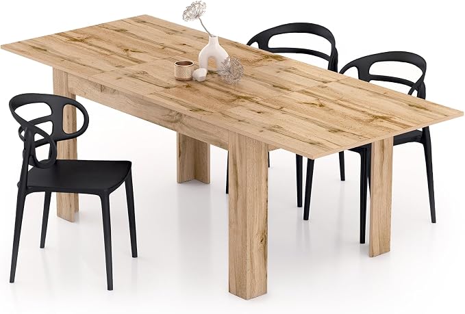Mobili Fiver, Easy, Extendable Dining Table, 55,1(86,6) x35,4 in, Rustic Oak, for 6-8 People, Expandable Dining Table for Kitchen, Italian Furniture