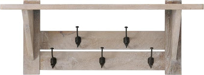 Alaterre Furniture Bethel Wall-Mounted Coat Rack with Shelf – Modern Farmhouse 40-Inch Solid Wood Entryway Organizer with 5 Black Metal Double Hooks & Upper Storage Shelf (Driftwood Finish)