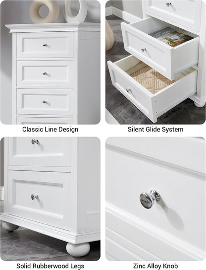 Tall Skinny Dresser for Bedroom with 7 Drawers, White Narrow Wood Dresser | Tall Vertical Chest of Drawers Dresser for Closet Storage, Silent Glide System, Zinc Alloy Knobs, 20" W x 16.5" D x 52" H