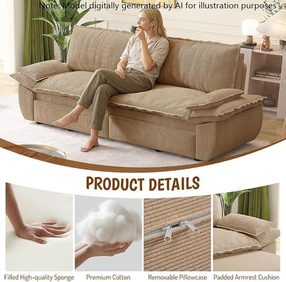 73.2" Sleeper Sofa Bed Queen, 3-in-1 Convertible Couch, Modern Pull Out Couches, Comfy Corduroy Futon Sofa, Cloud Loveseat Lounge, Pillow Arm for Small Spaces, Apartment, Living Room, Camel