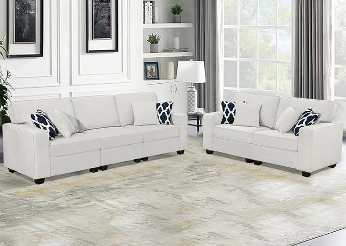 Legend Vansen Oversized Modular Sectional Sofa,U/L‑Shaped Reversible Couch with Ottoman,Deep Seat Plush Polyester Sectional for Living Room,5-Seater,Cream