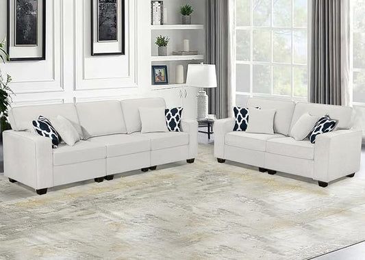 Legend Vansen Oversized Modular Sectional Sofa,U/L‑Shaped Reversible Couch with Ottoman,Deep Seat Plush Polyester Sectional for Living Room,5-Seater,Cream
